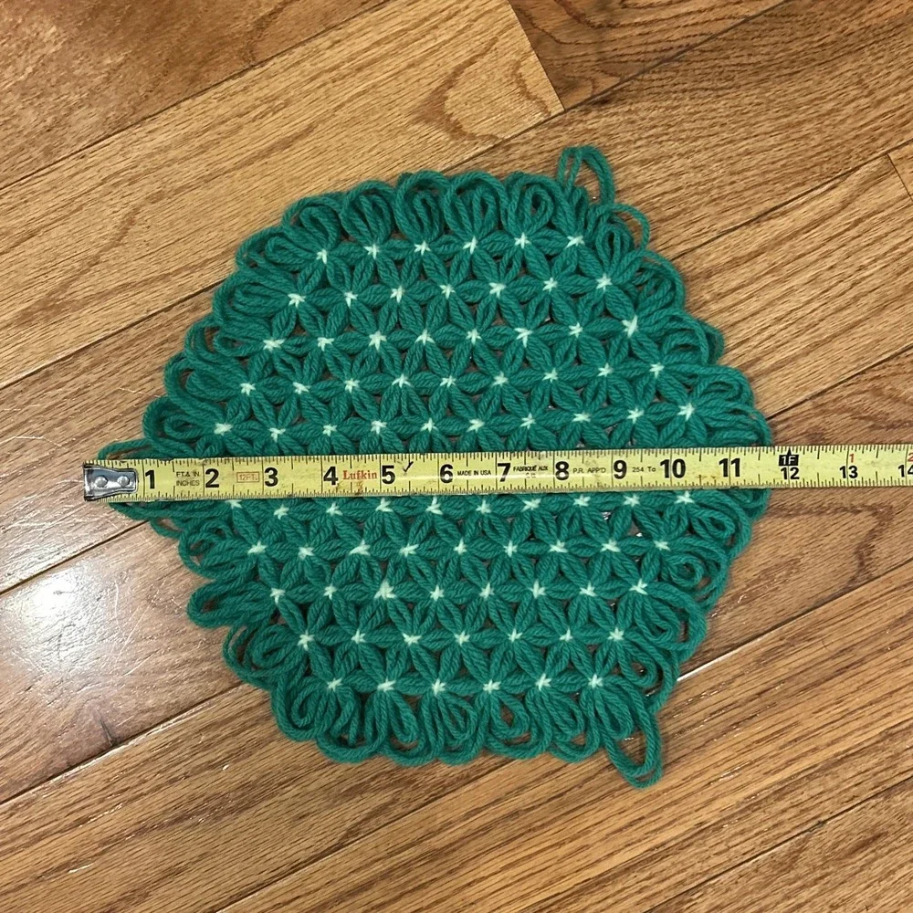 MCM Trivet Handmade Loom Crochet Hexagon Potholder Set Of 2 Kitchen‎ Decor Green